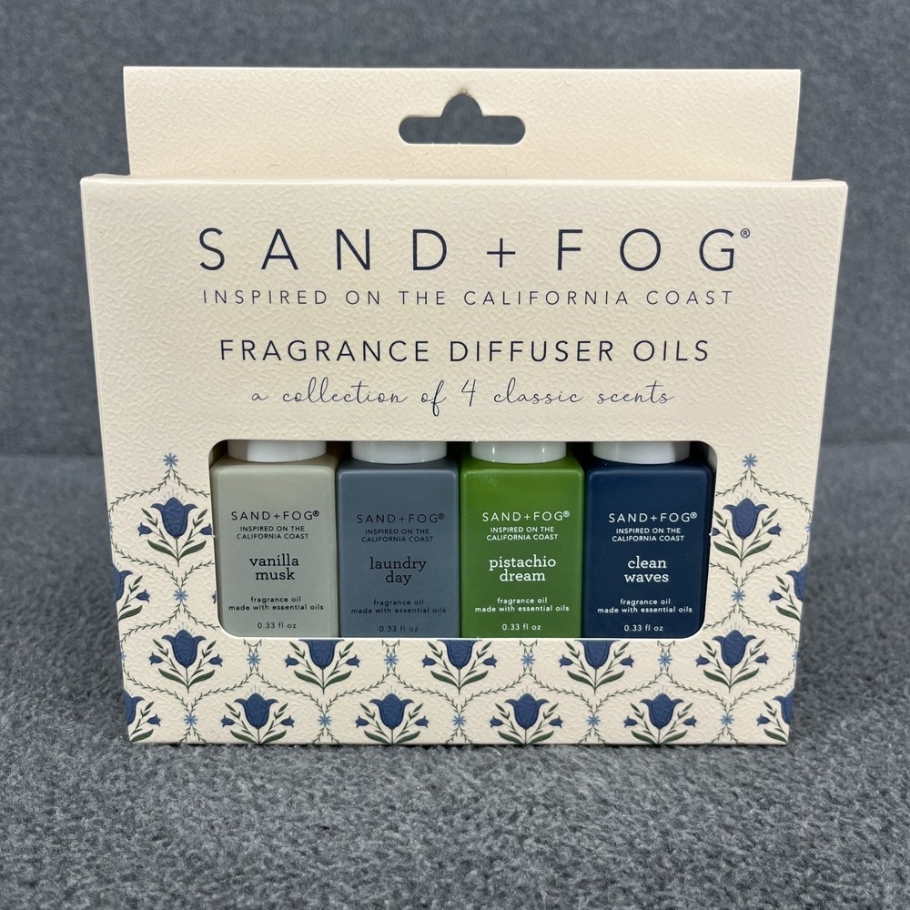 Sand + Fog Fragrance Diffuser Oils Set of 4 Vanilla Laundry Pistachio Clean wave